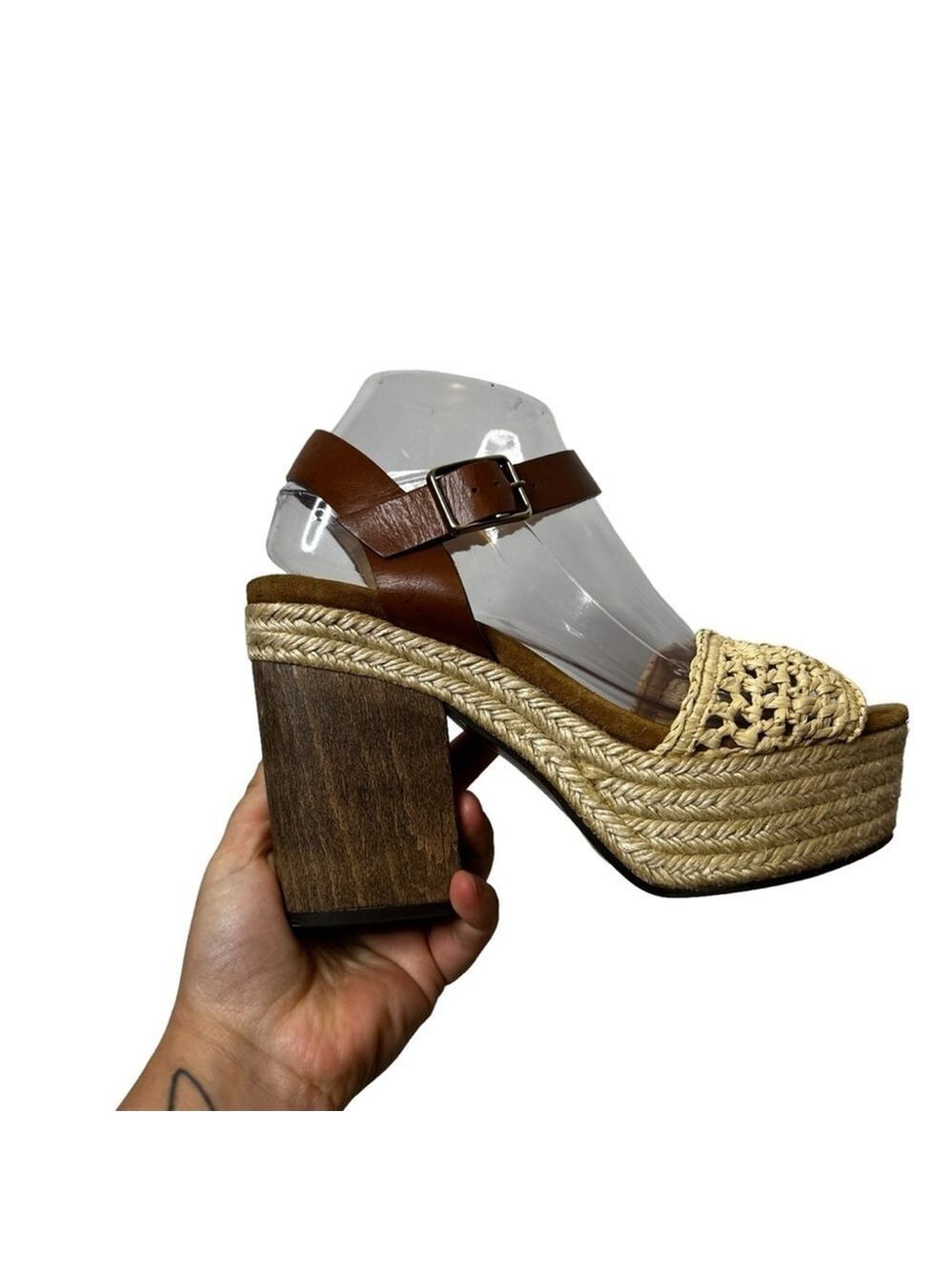 CASTAÑER Leather Colorblock Neutral Pattern Chunky Block Heel Sandals - Picture 11 of 16